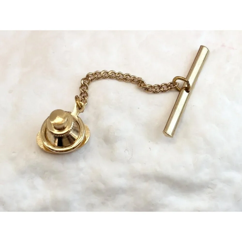Oval Shaped Matte & Polished Gold Toned Vintage Men's Tie Tack